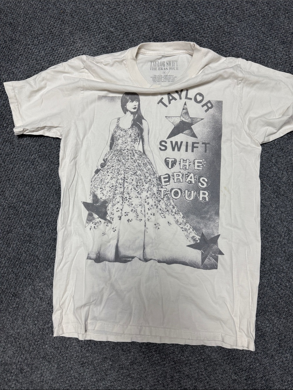 Taylor Swift White Short Sleeve Eras Tour Graphic Tee with Gray Print